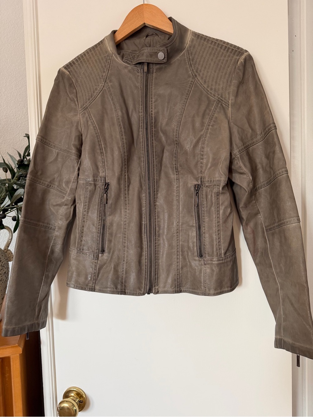 Women's Taupe Leather Moto Jacket size XL